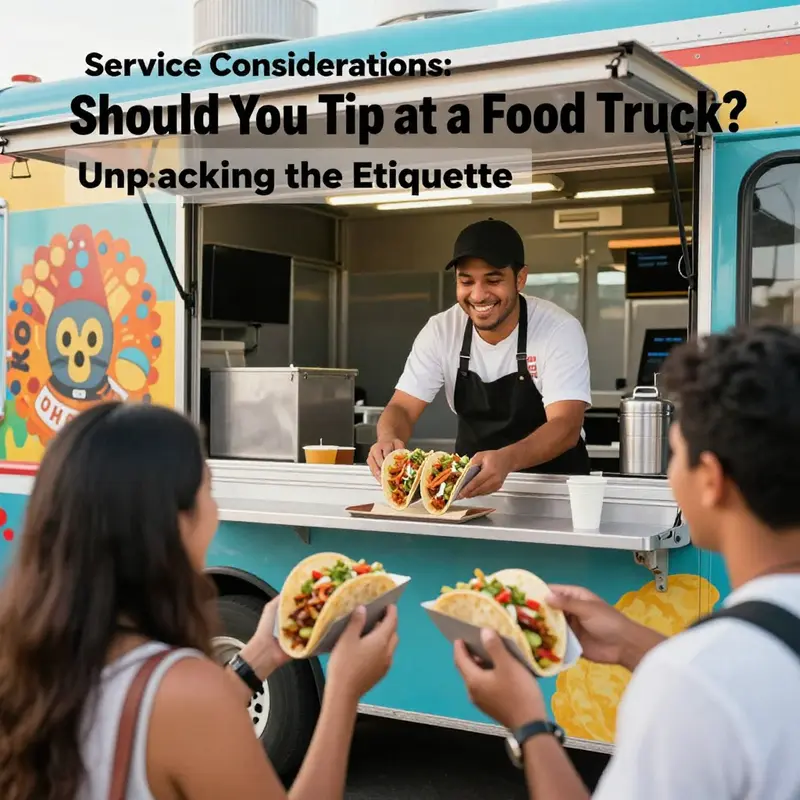A lively food truck scene highlighting customer service, showcasing the hard work of staff serving food.