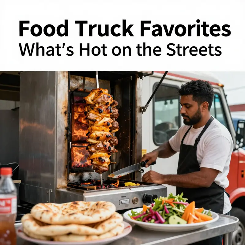 A food truck chef preparing shish kebabs, reflecting the dish’s popularity.