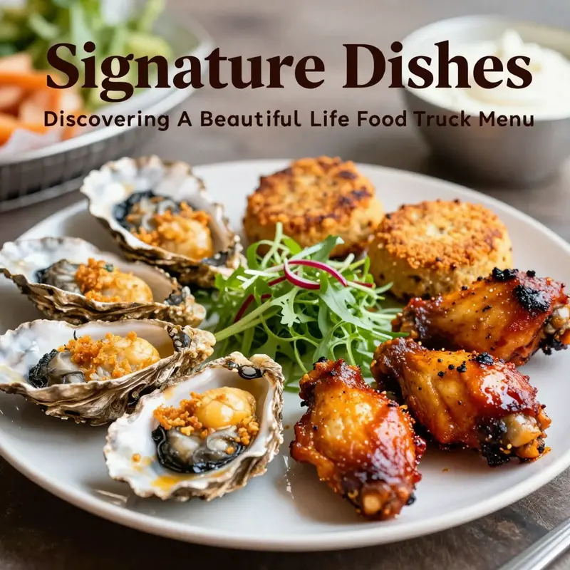 Overview of the diverse and colorful menu of A Beautiful Life Food Truck.