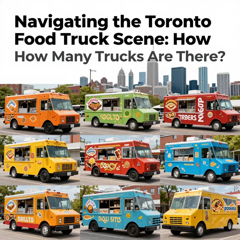 A collage of various food trucks in Toronto, showcasing the colorful diversity of foods and cultures available on the streets.
