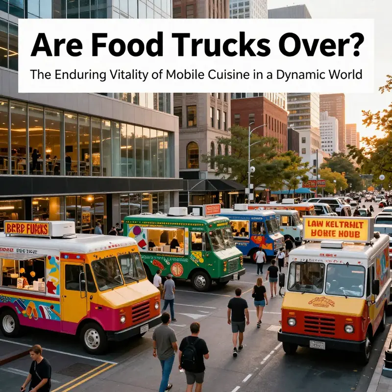 Urban hubs showcase mobile cuisine’s enduring vitality, with diverse trucks and diners fueling city life.