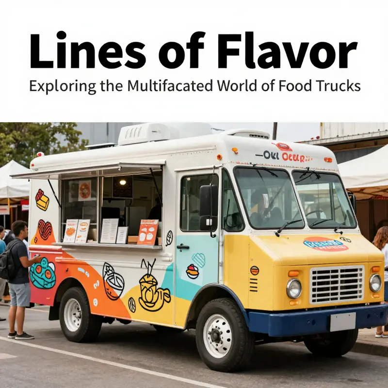 An eye-catching food truck with unique line art enhancing its brand identity.