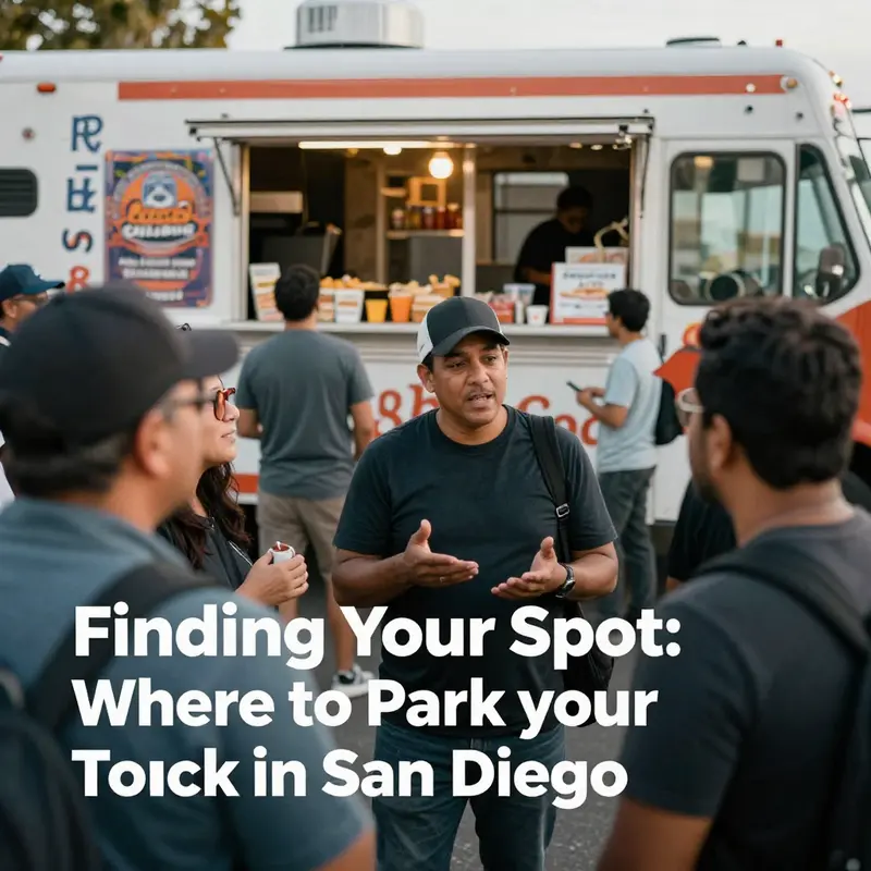 The vibrant scene at a popular food truck park in San Diego, showcasing diverse cuisines and happy customers.