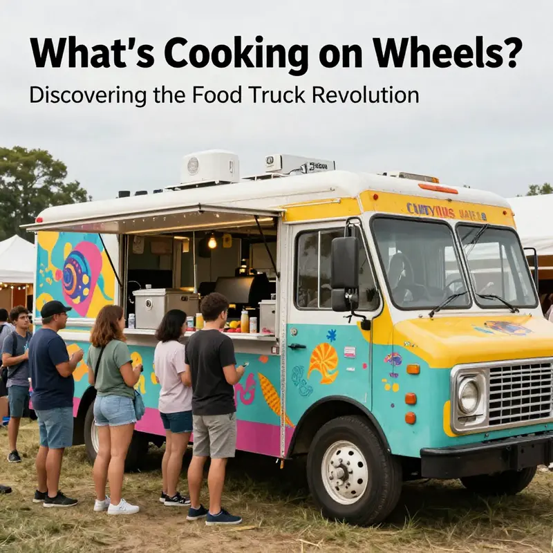 A colorful food truck at a festival, with customers lined up, demonstrating the joy of street food culture.