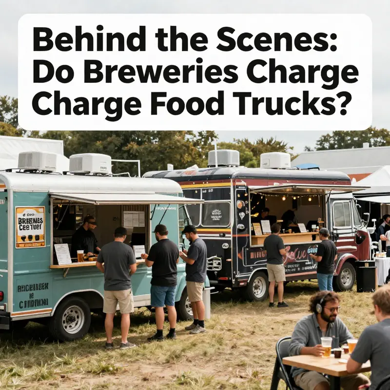 A bustling brewery event highlighting the partnership between food trucks and craft brewing.