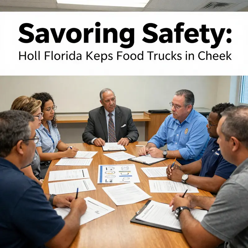 Inspectors ensuring food safety regulations at a vibrant Florida food truck.