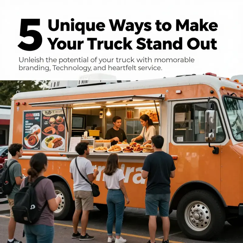 A colorful and busy food truck with customers enjoying their meals.