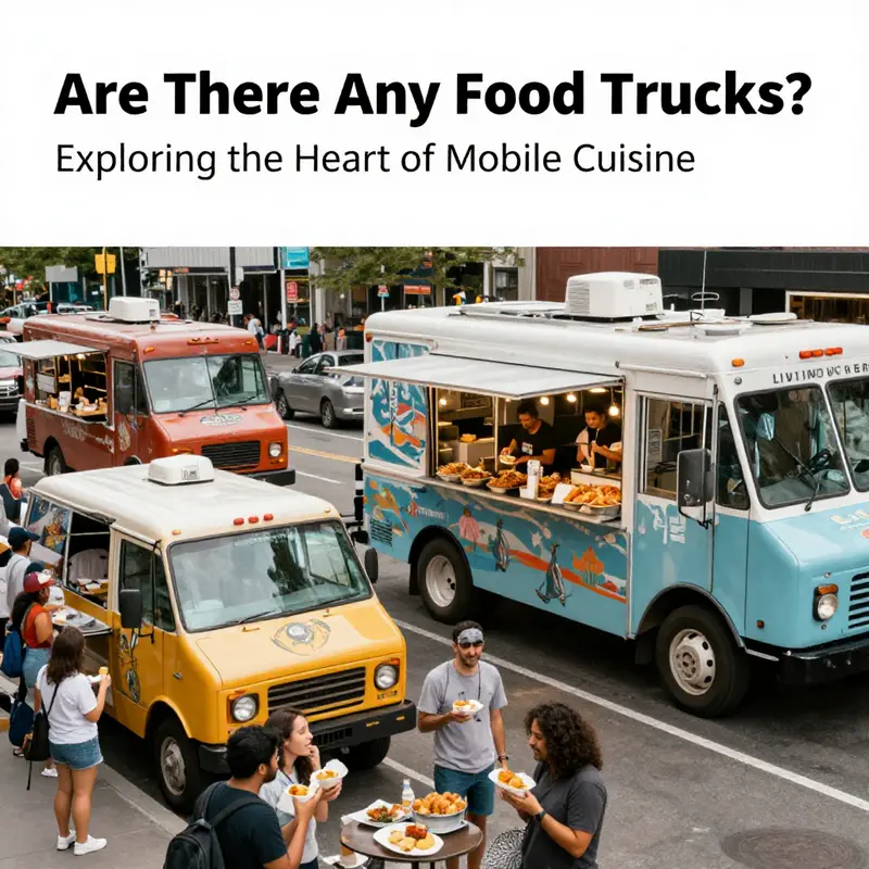 A lively street featuring various food trucks and happy customers savoring their meals, representing the vibrant food truck culture.
