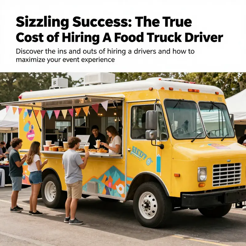 A colorful food truck serving food at a community event with happy attendees.