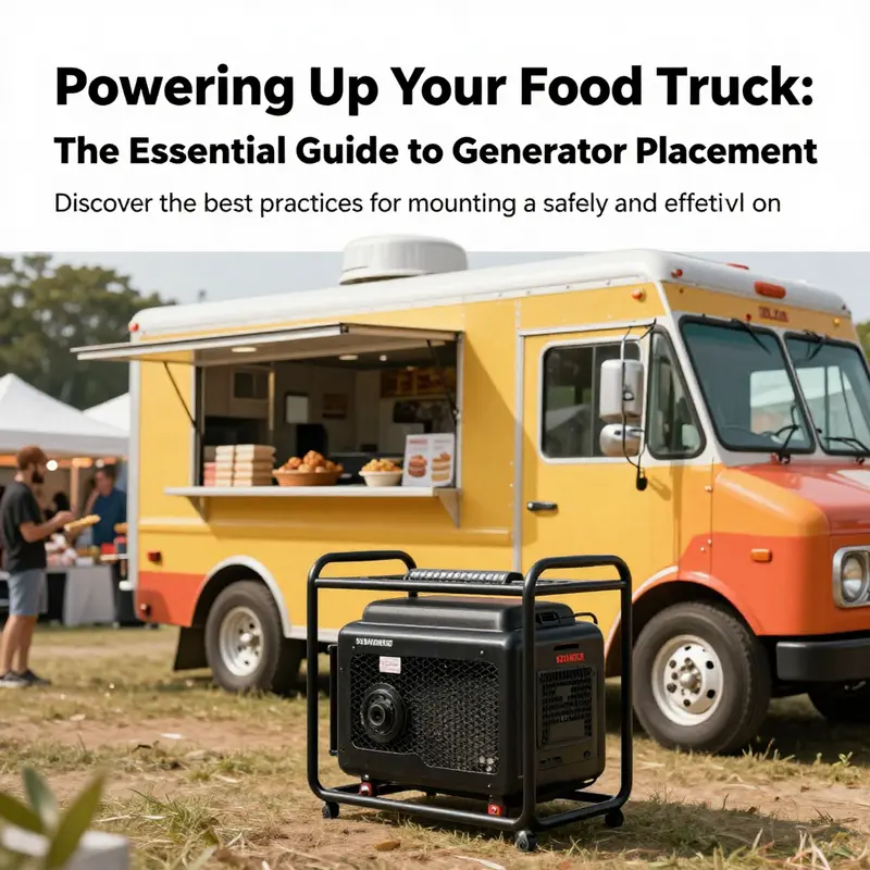 A cheerful outdoor scene with a food truck, demonstrating proper generator mounting in a festival setting.