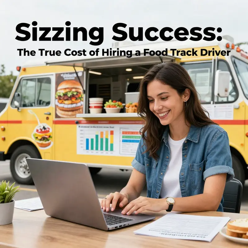An event planner analyzing hiring costs with food truck visuals for better budget management.