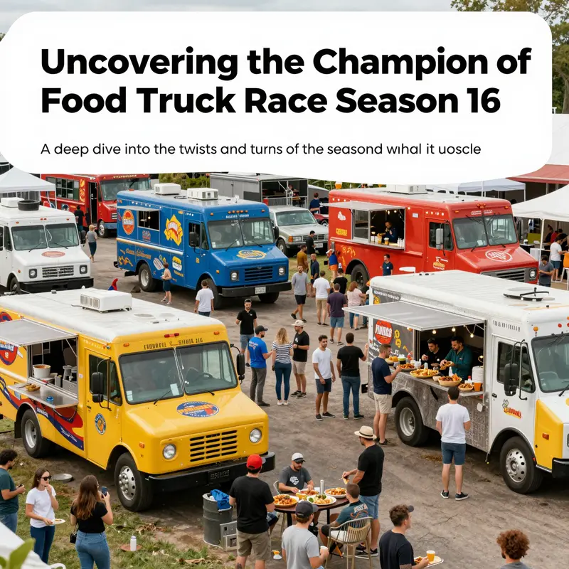 A bustling food truck rally with people enjoying meals from various colorful trucks, symbolizing street food culture.