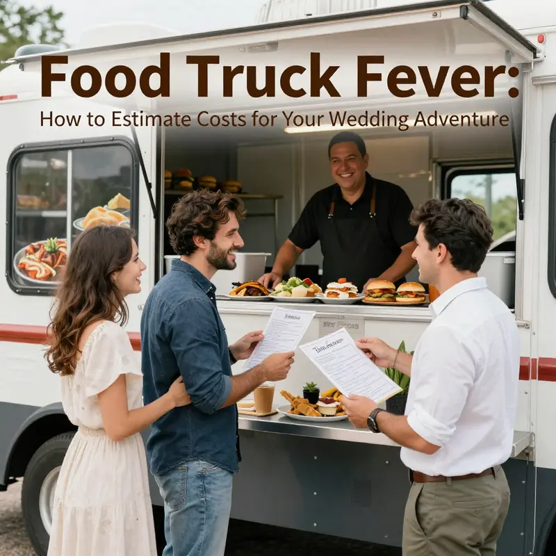 A picturesque wedding featuring a lively food truck catering delicious meals.