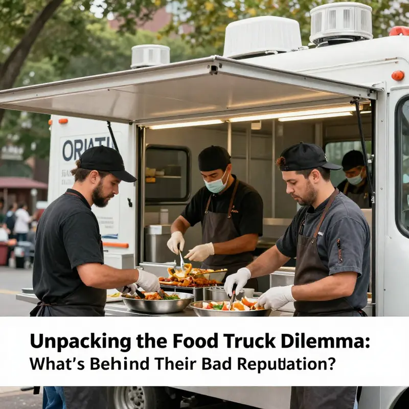 Food truck chefs demonstrate safe food preparation practices.