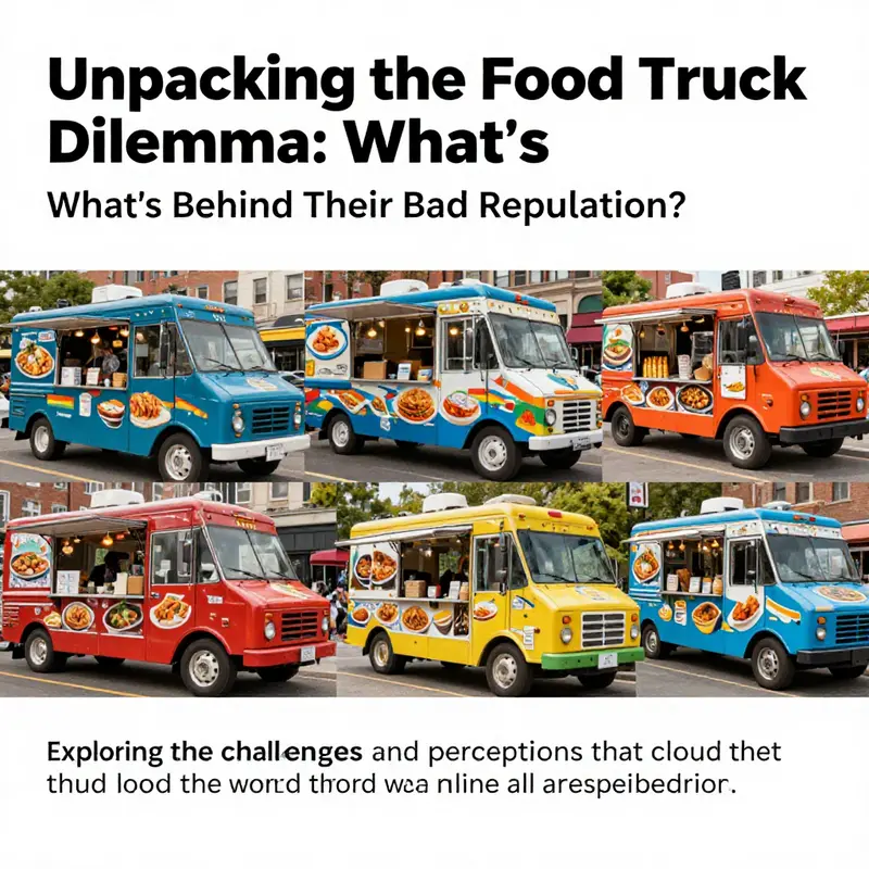 A collage of busy food trucks in an urban setting, each truck representing unique cuisines and vibrant street food culture, with excited customers enjoying their meals.