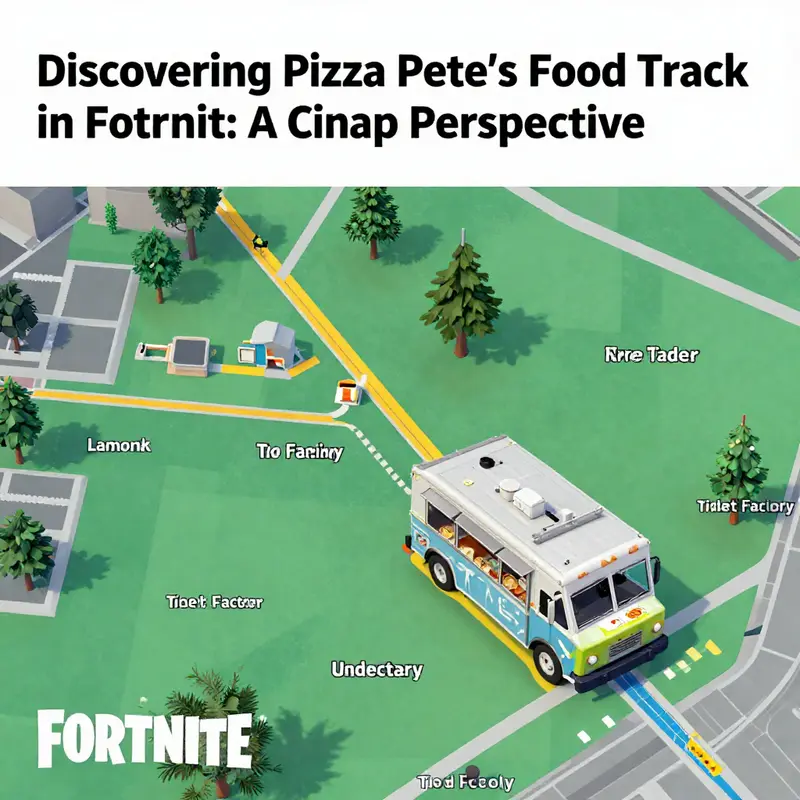 A detailed map highlighting the location of Pizza Pete’s Food Truck in Fortnite.