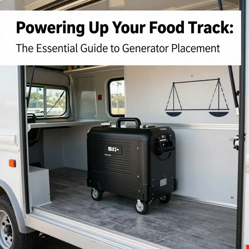 Properly mounted generator on a food truck, demonstrating effective ventilation and safety precautions.