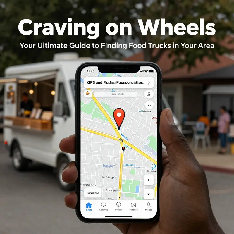 A dynamic interface of a food truck finder app displaying nearby food trucks.