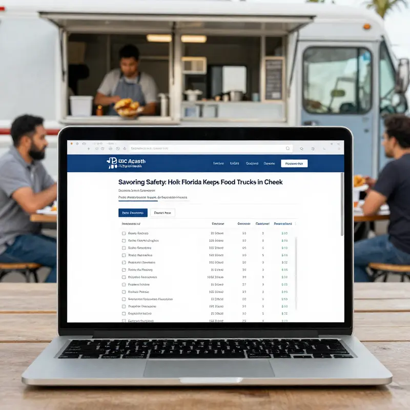 Inspectors ensuring food safety regulations at a vibrant Florida food truck.