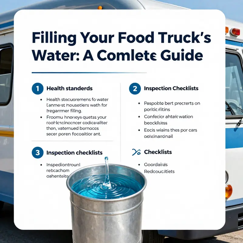 A step-by-step depiction of a food truck being filled with potable water.