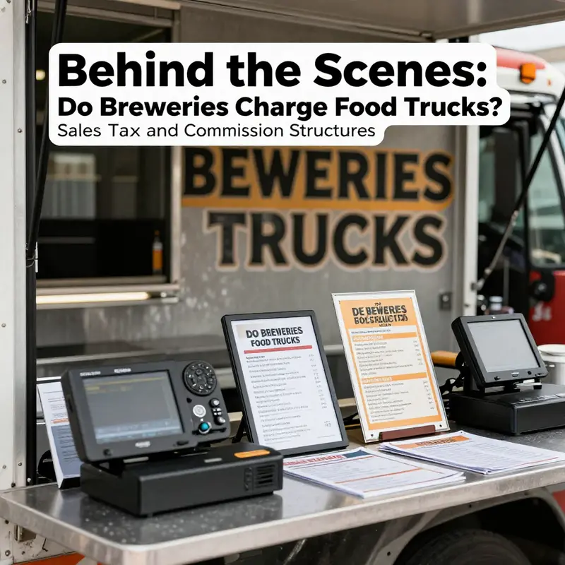 A bustling brewery event highlighting the partnership between food trucks and craft brewing.