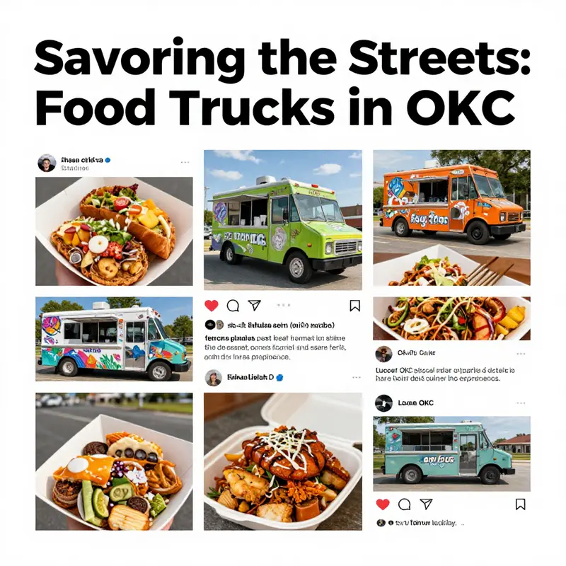 Food trucks lining the streets of OKC, creating a vibrant atmosphere for street food lovers.
