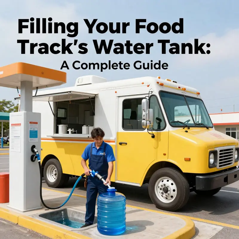 A step-by-step depiction of a food truck being filled with potable water.