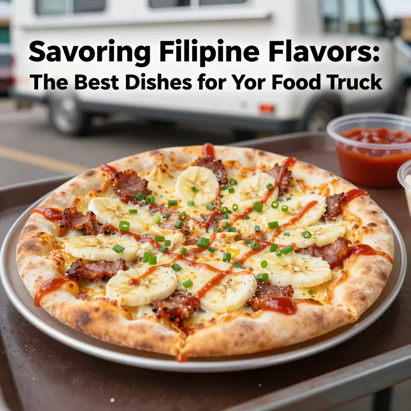 Grilled skewers of adobo-marinated chicken and pork, served in a food truck setting.