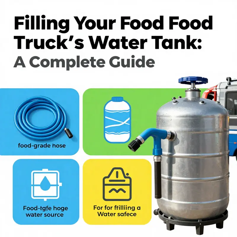 A step-by-step depiction of a food truck being filled with potable water.