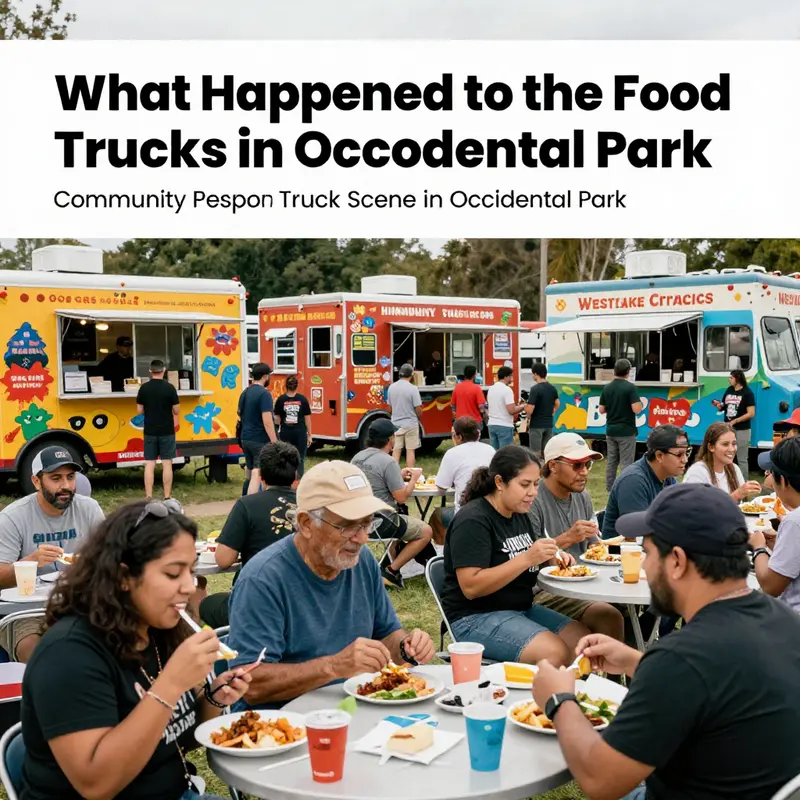 An overview of Occidental Park, illustrating the previous vibrant food truck setting.