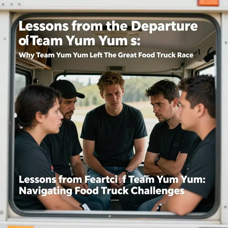 The vibrant yet tumultuous scene at a local festival showcasing Team Yum Yum’s food truck and their strategic challenges.