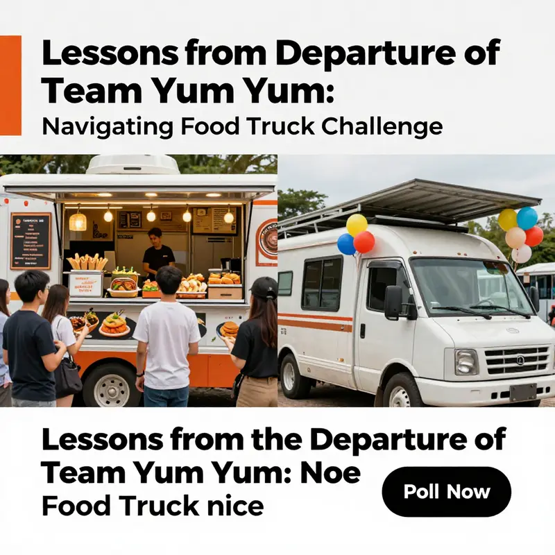 The vibrant yet tumultuous scene at a local festival showcasing Team Yum Yum’s food truck and their strategic challenges.