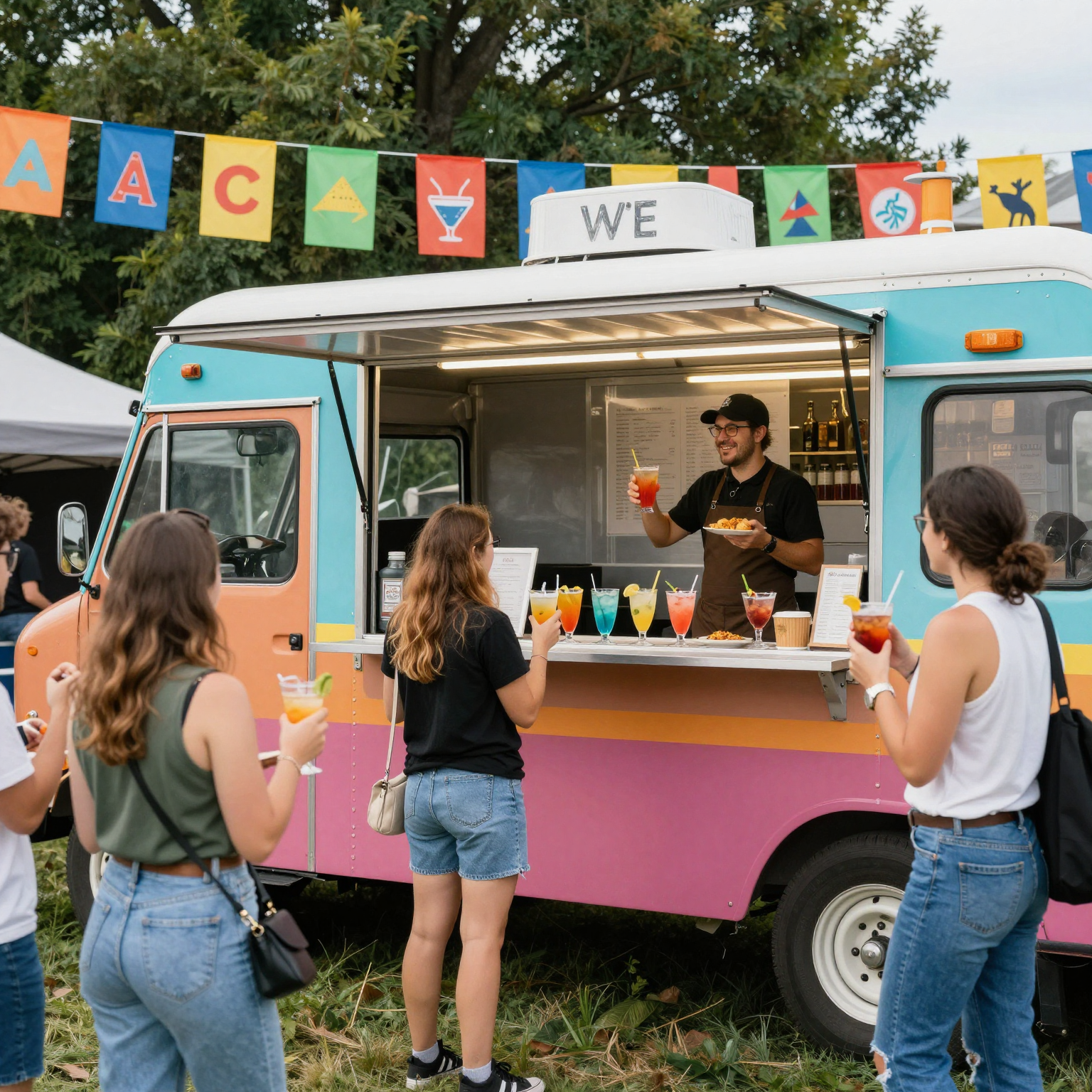 Food truck serving drinks at an event