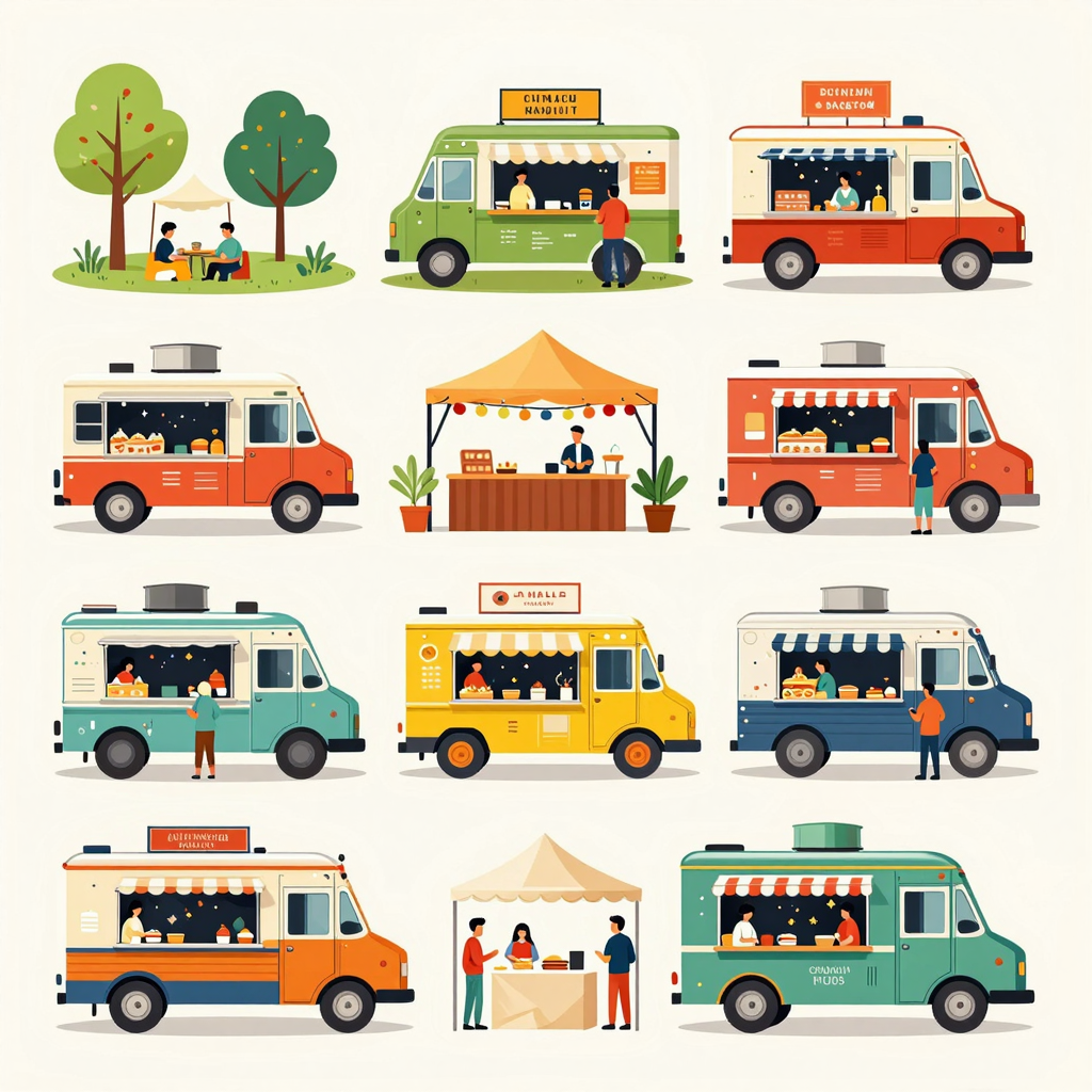 Illustration of Various Food Truck Setups