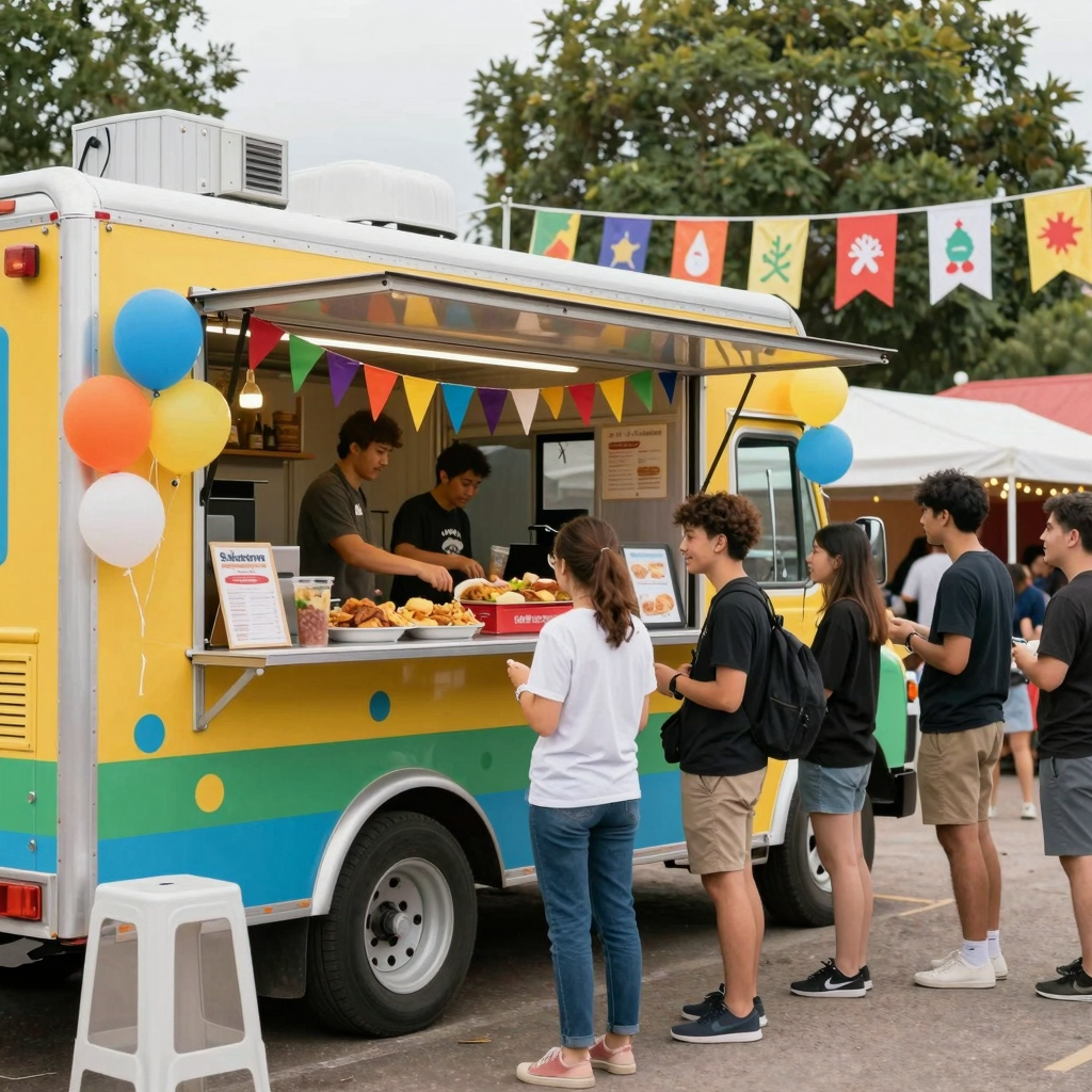 Vibrant food truck setting at a local festival