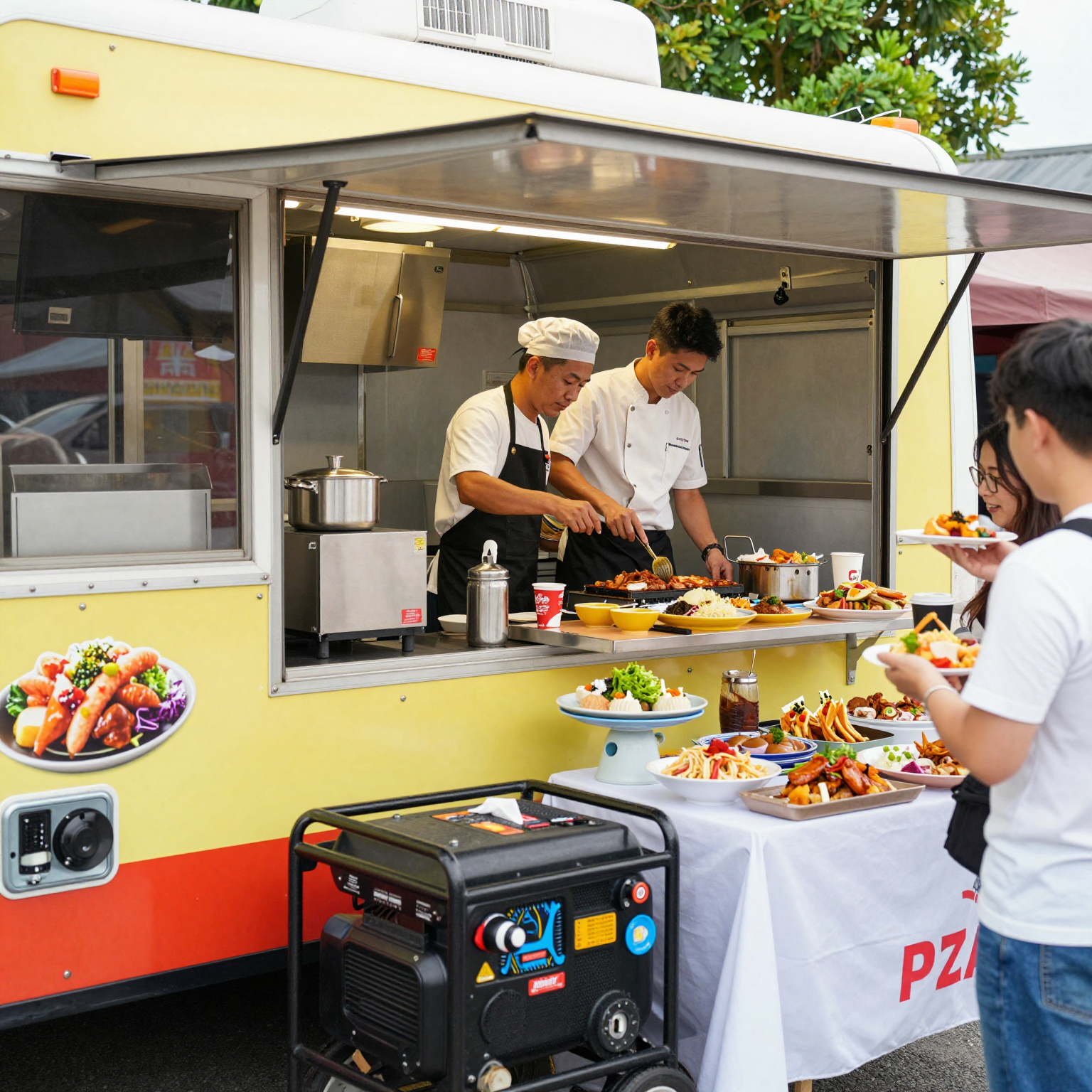 Food truck operating with a generator
