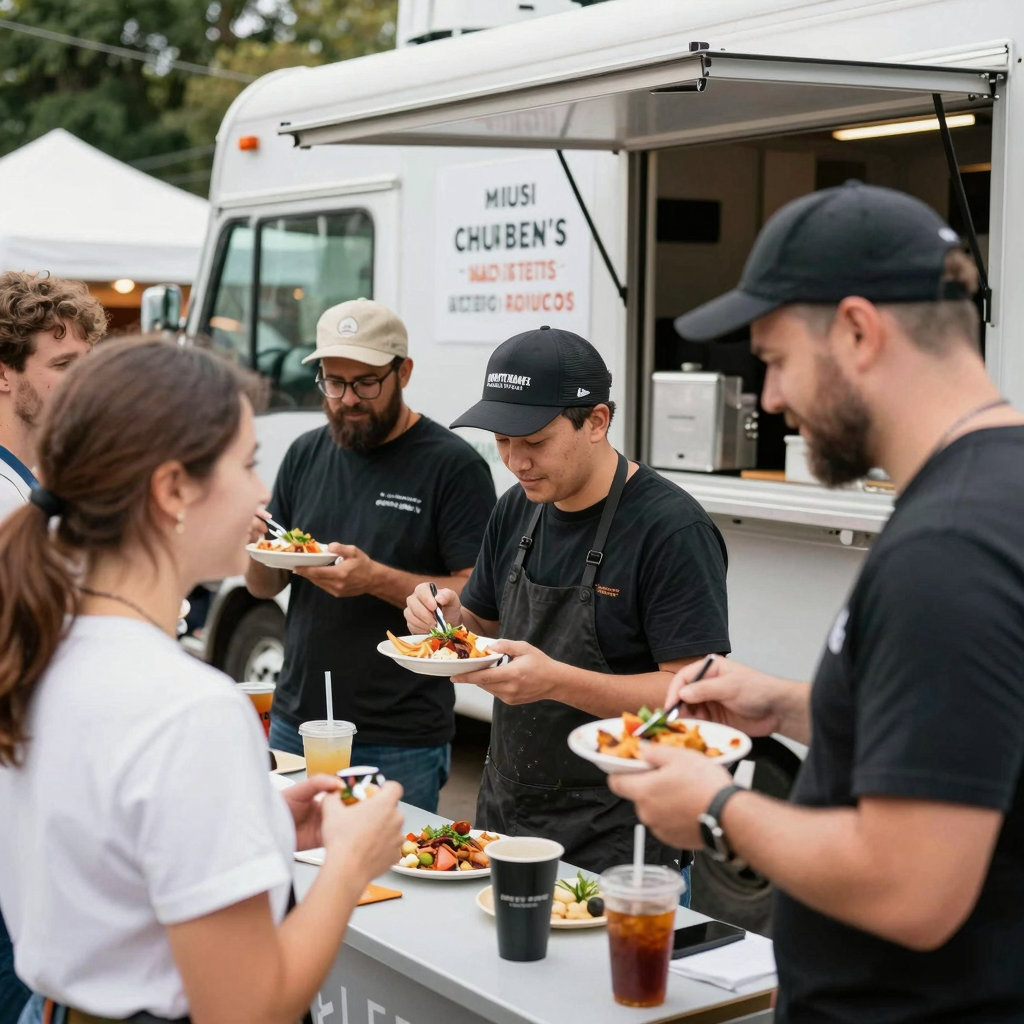 Food truck owners collaborating at a local festival