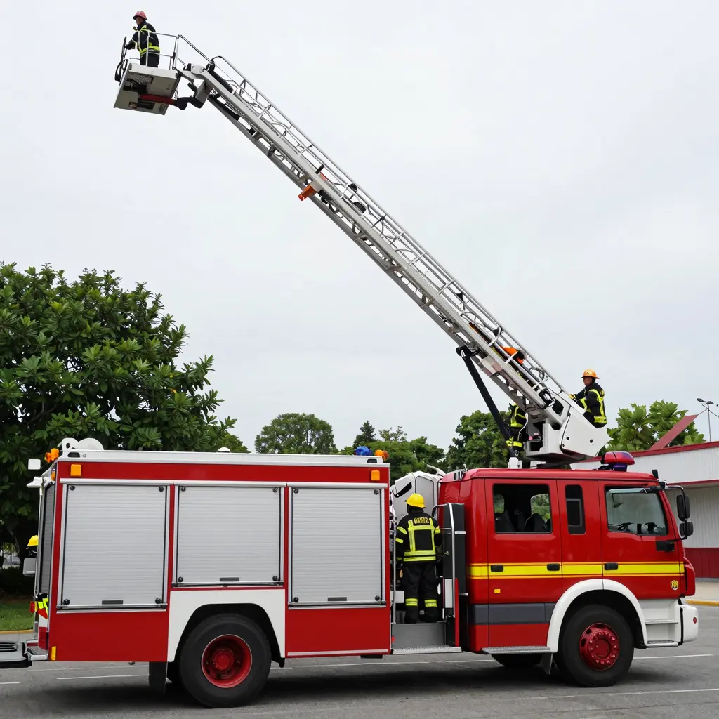 Tower Ladder Fire Truck in Action