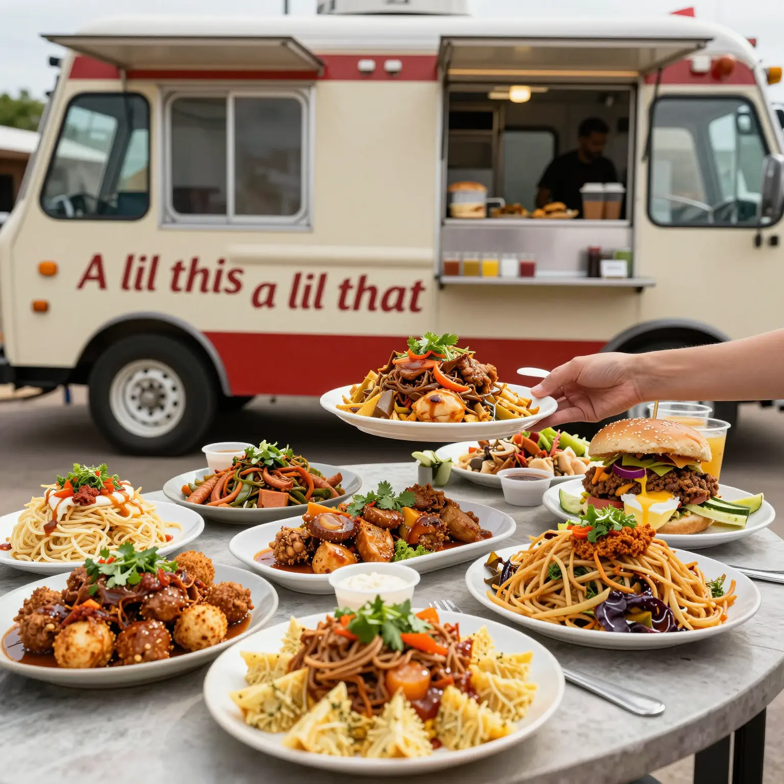 Delicious food being served from A lil this a lil that food truck