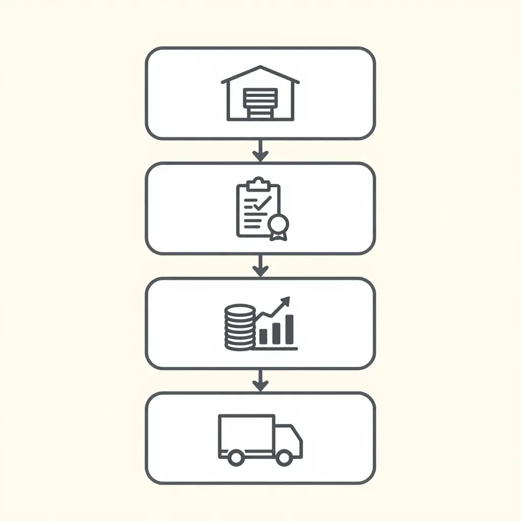 Flow diagram: commissary contract, permits and licenses, startup budget, then truck purchase